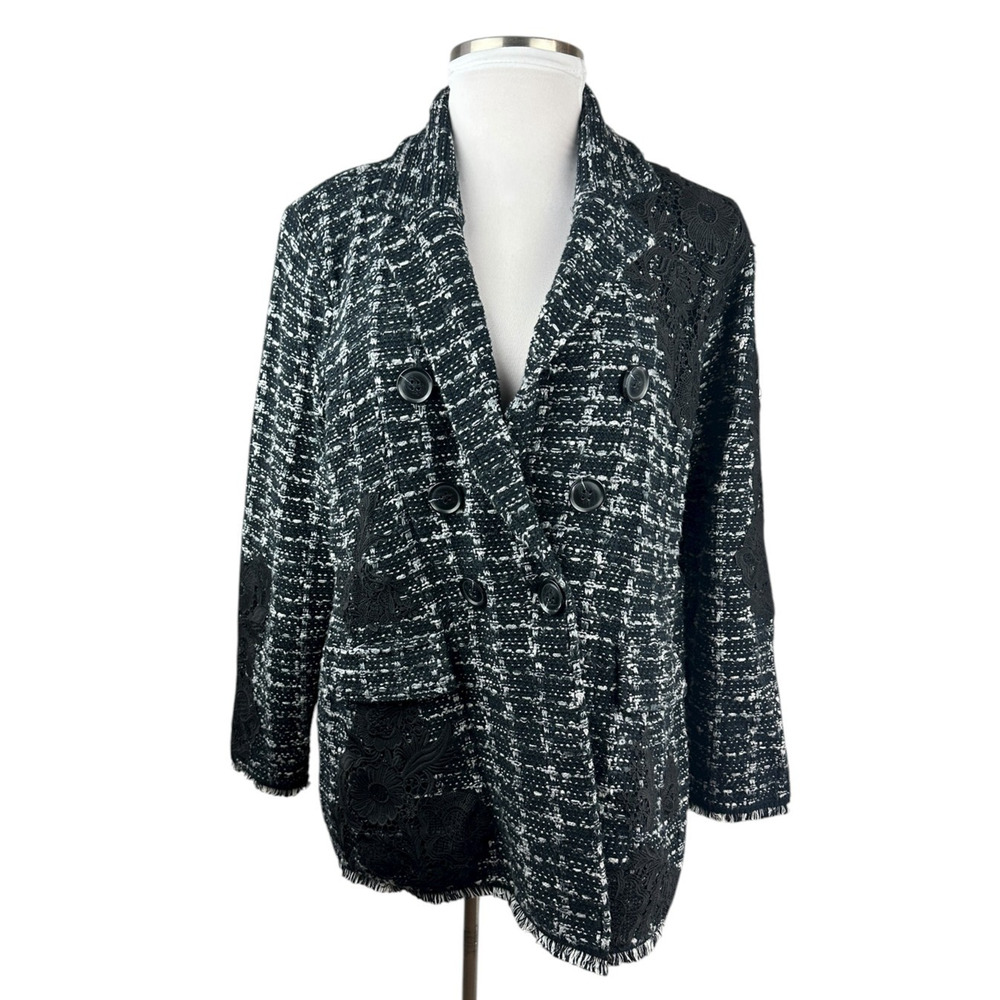 Chico's Tweed Lace Embroidered Metallic Cardigan Jacket Sweater Blazer Size 3 XL - Picture 4 of 16